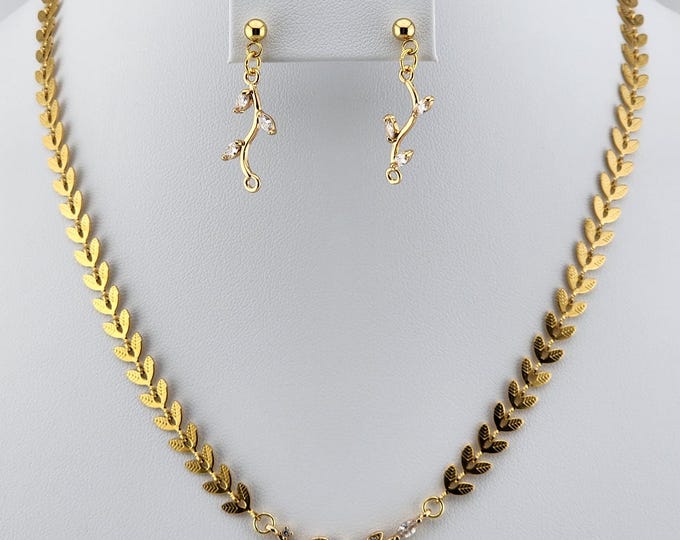 Featured listing image: Gold Leaf Choker & Crystal Branch Earring Set