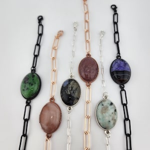 Natural Gemstone Connectors on Paper Clip Chain Bracelets (Adjustable)