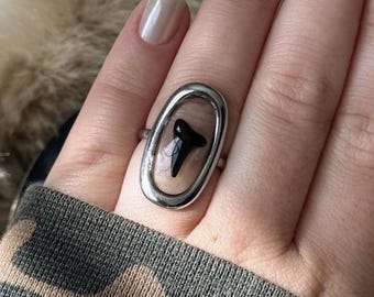 Shark Tooth Ring - Surgical Steel Waterproof & Hypoallergenic Ring (Lettered Olive)