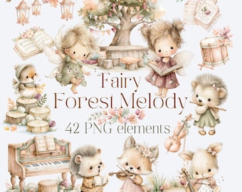 Woodland Fairy Animals Clipart, Fairy Tale Forest Clipart, Enchanted Forest PNG, Woodland Baby Shower, Nursery Animals Art, Forest Friends