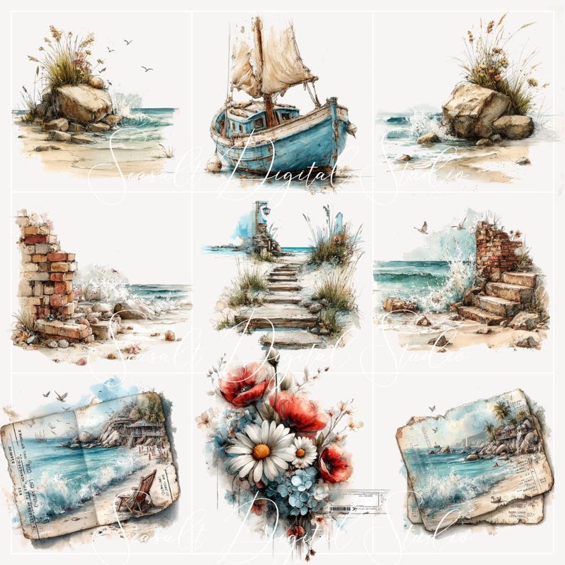 Summer Vacation Travel Ephemera PNG Bundle