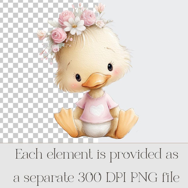 cute baby duck png, pink duckling clipart, watercolor nursery animal, baby girl design element