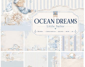 Carte digitali a tema nautico per neonato, carta per scrapbooking a tema piccolo marinaio, pacchetto di carte stampabili per la cameretta a tema oceano, kit per junk journal
