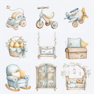 Nursery furniture and toy clipart  and baby room decor elements