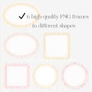 floral frames clipart png, 6 decorative frames, pastel wedding and nursery frames set