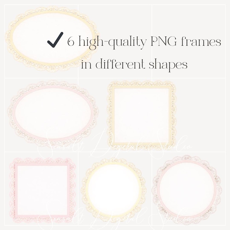 floral frames clipart png, 6 decorative frames, pastel wedding and nursery frames set