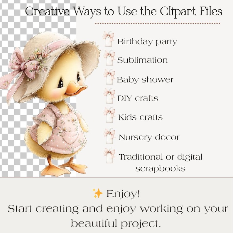 baby duck clipart for baby shower, nursery decor, sublimation, kids crafts and invitations