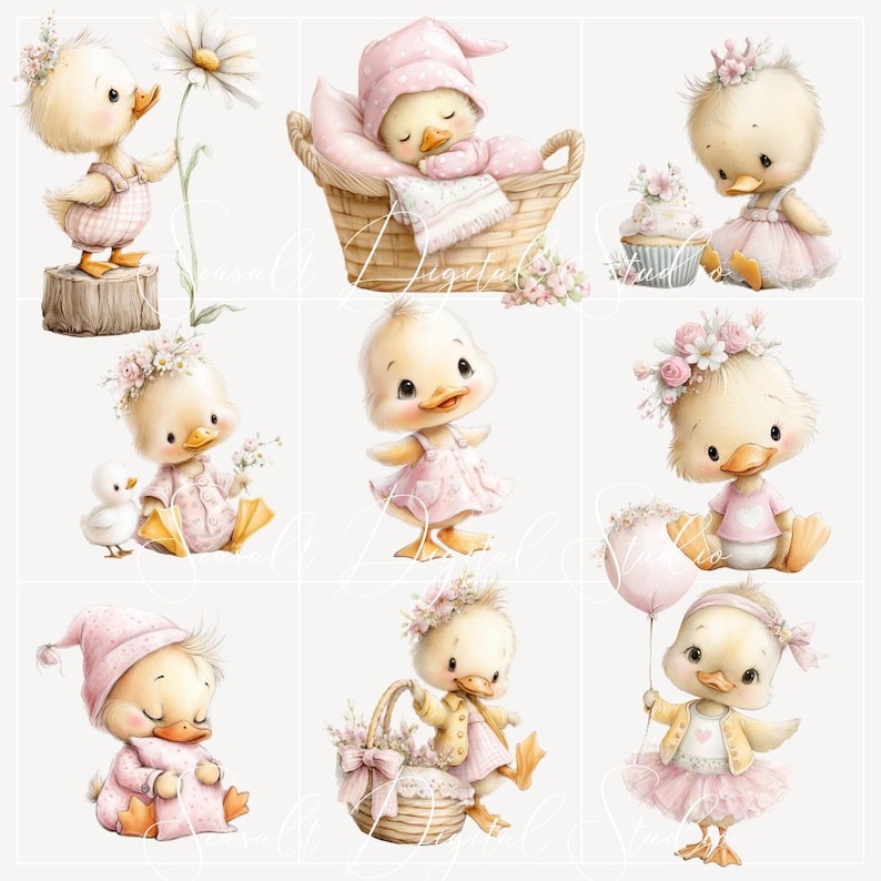 baby duck clipart bundle, 21 duckling png files, cute watercolor baby animals set