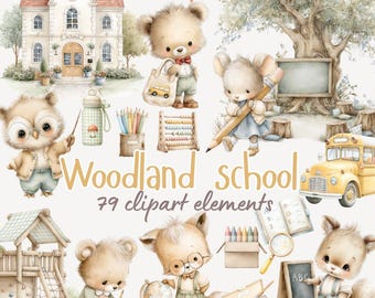 Woodland School Clipart, Woodland Animals PNG, School Graphics, Storybook Cliprt, Teacher Resources, Back to School Clipart, Educational PNG