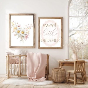 nursery wall art with floral clipart, pastel flowers decor, baby girl room design