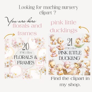 floral frames clipart and duck clipart bundle, matching pastel nursery and baby shower designs
