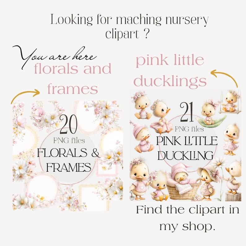 floral frames clipart and duck clipart bundle, matching pastel nursery and baby shower designs