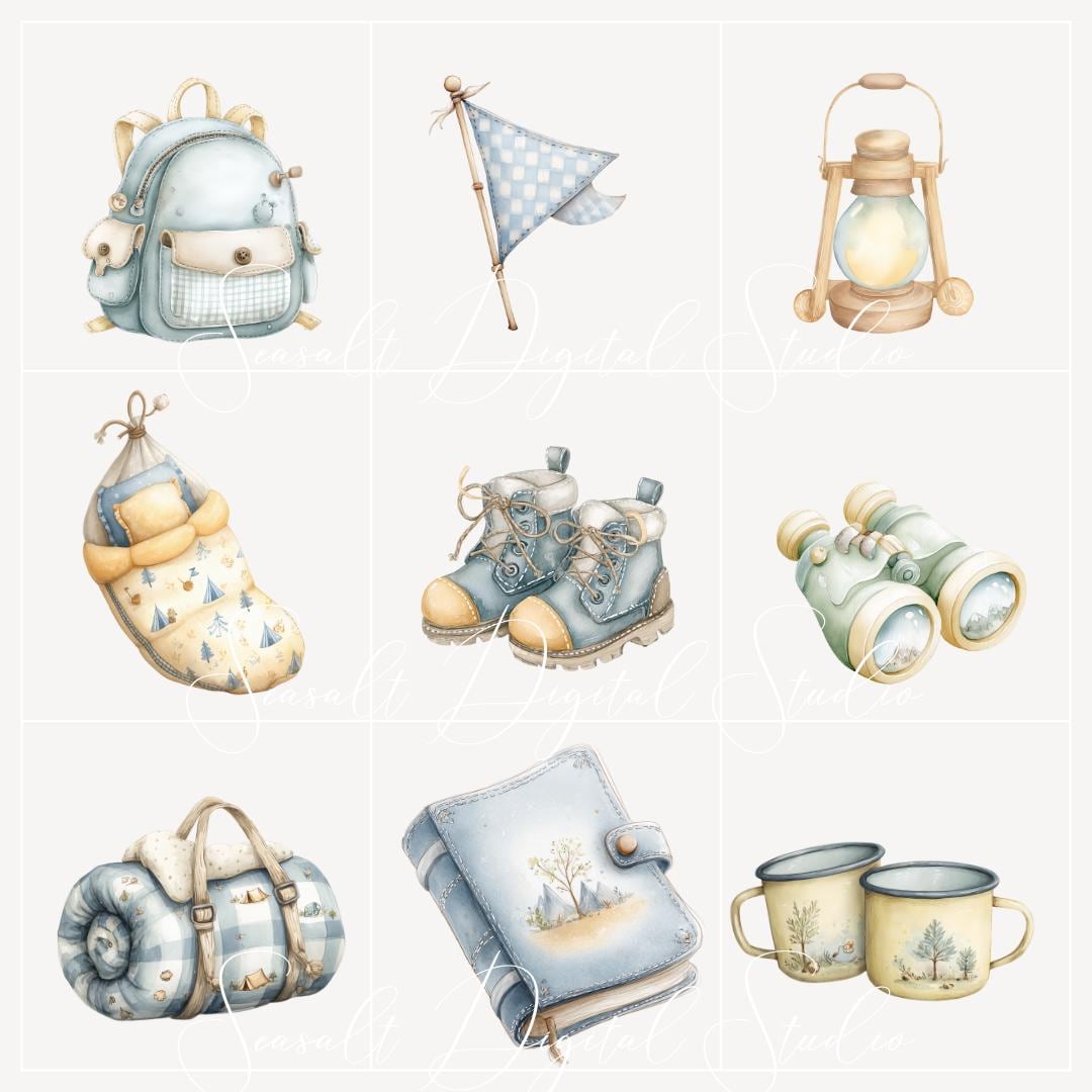 Little Explorers Baby Boy Clipart Set, Watercolor Woodland Nursery ...