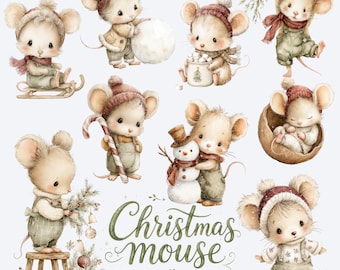 Christmas Mouse Clipart PNG, Christmas Mice Clipart, Winter Woodland Clipart, Christmas Animal Clipart, Woodland Christmas Clipart