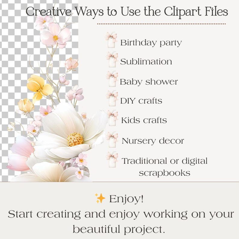 floral clipart for wedding invitations, baby shower, nursery decor, diy crafts and sublimation