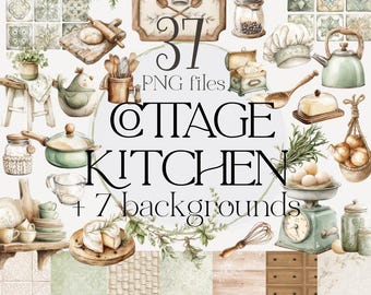 Baking Clipart Bundle PNG, Rustic Kitchen Clipart, Farmhouse Cooking Clipart, Cottage Kitchen Craphics, Recipe Clipart Set, Baking Elements