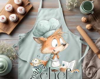 Disegno del grembiule da chef per mamma, Volpe ad acquerello che cucina in formato PNG, Illustrazione di uno chef carino, Mamma che sostiene la mamma in formato SVG, Stampa artistica di cucina divertente, Clipart della cucina della mamma