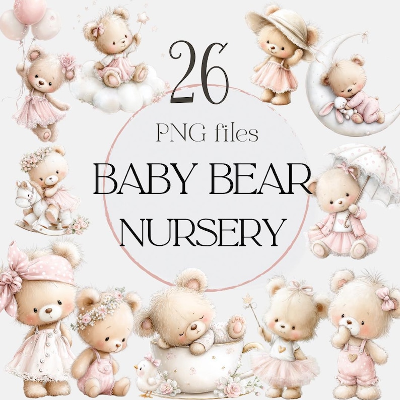 Pink Baby Bear Nursery Clipart