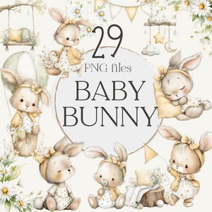 Bunny Clipart, Rabbit Clipart PNG, Bunny Nursery Art, Spring Baby Animal, Spring Bunny Clipart, Baby Shower Clipart