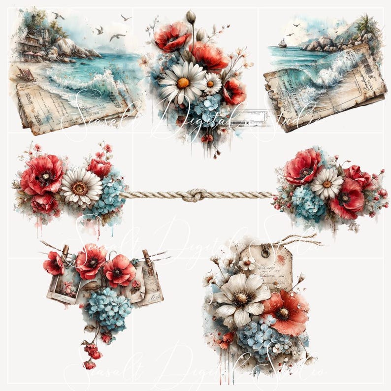 Beach Scrapbook Kit, Planners Printable Elements