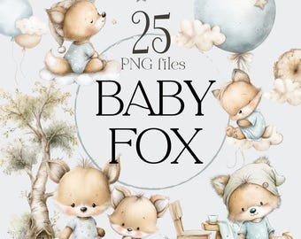 Chambre d'animaux des bois, clipart renard, bébé renard PNG, renard aquarelle, clipart forêt, art de la chambre de bébé renard, bébés animaux PNG, amis de la forêt PNG