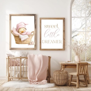 baby girl nursery wall art with duck clipart, pink duckling decor for kids room