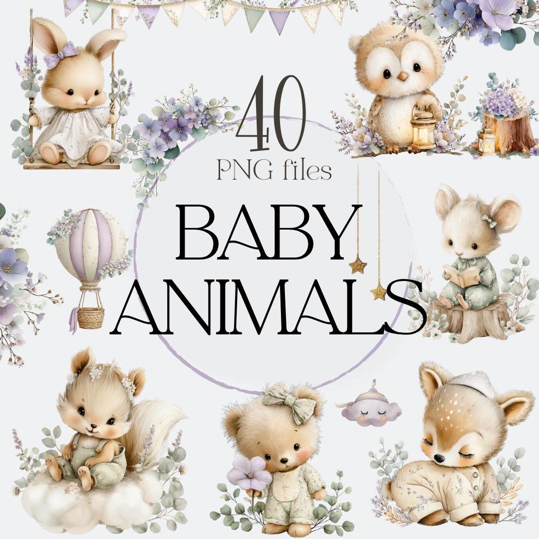Woodland Animal Clipart, Neutral Baby Clipart, Forest Baby Theme, Boho ...