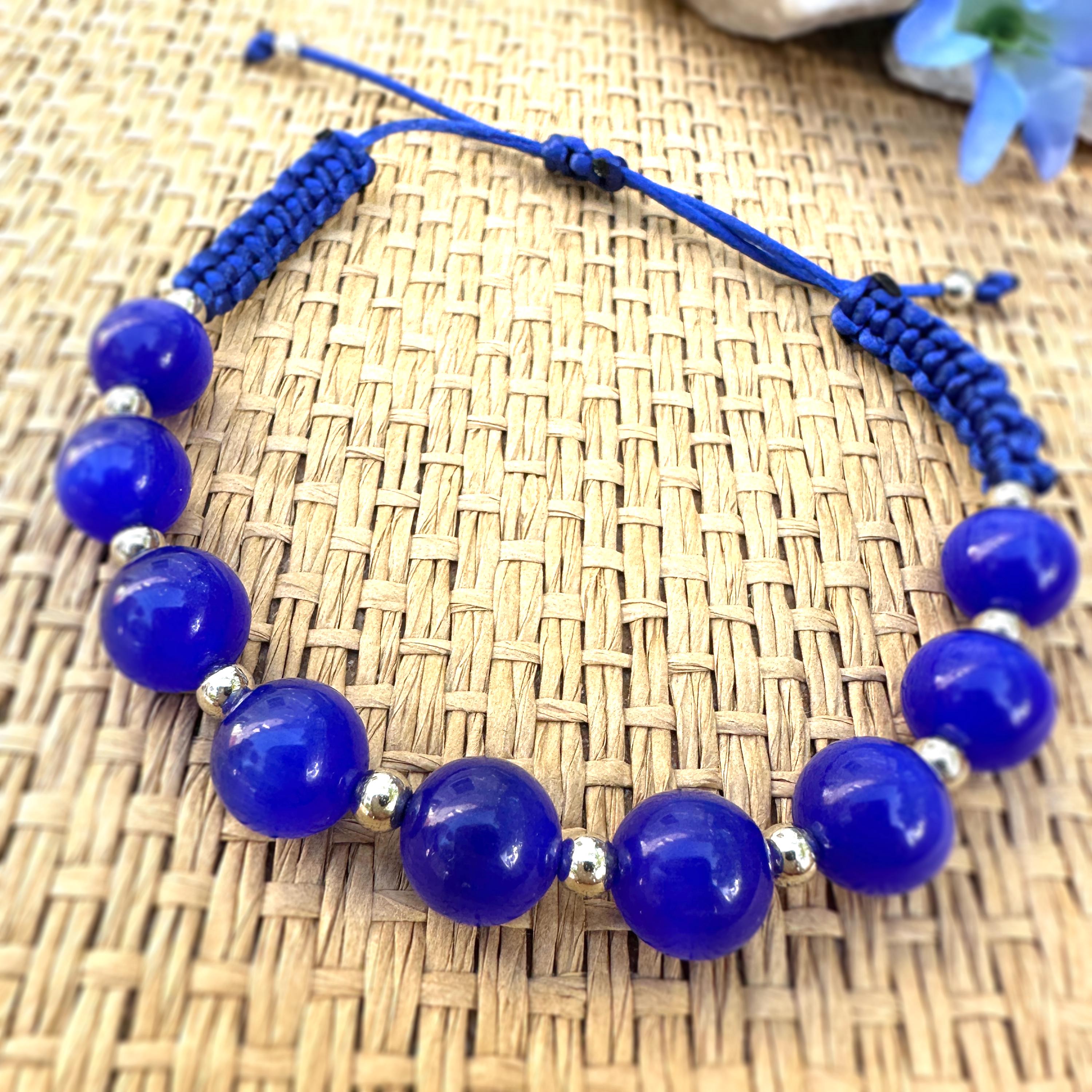 Handmade Macrame Bracelet: Blue Glass Beads, Satin Cord - Etsy