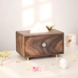 Porta fazzoletti in noce nero / Porta carta di lusso in legno massello / Scatola portaoggetti da scrivania / Stile moderno per porta fazzoletti / Elegante decorazione per soggiorno