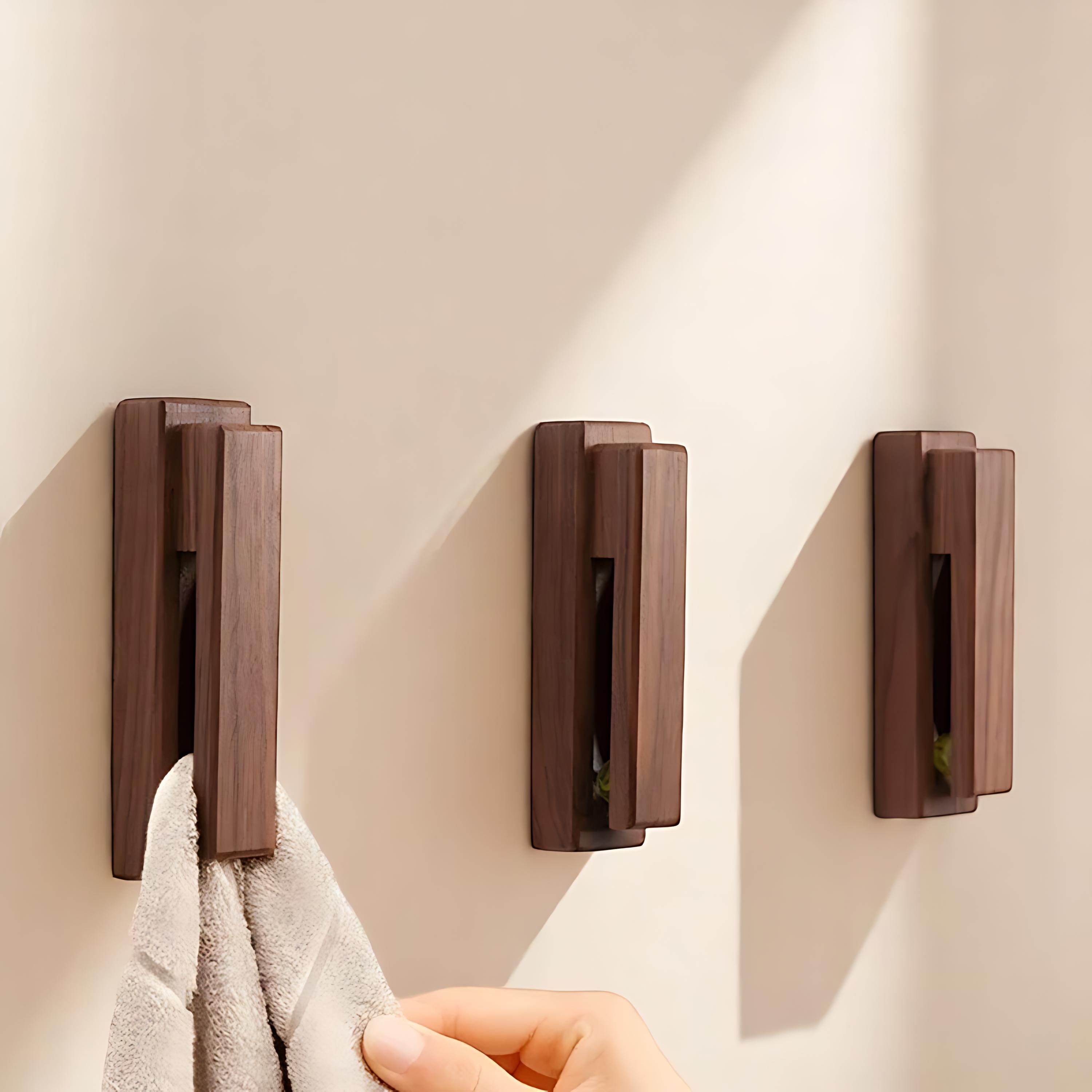 Towel Hooks | Wooden Towel Holder | Strong Adhesive Wall Hook | Bathroom & Kitchen Towel Rack | Minimalist Wall-Mounted Storage Hook