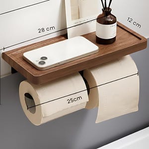 Porta carta igienica in legno / Porta rotolo di carta igienica in legno / Arredo rustico per il bagno / Distributore di carta igienica in legno di noce e faggio