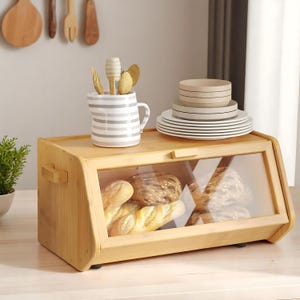 Bread Box, Wooden Kitchen Counter Bread Storage Container, Keeps Bread Fresh, Rustic Farmhouse Bread Organizer, Bamboo Bread Box