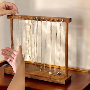 Suporte para joias - Suporte para colar e brincos de madeira, organizador de joias, suporte para colar de madeira, presente para ela, presente para a mãe