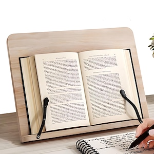 Buchständer, verstellbarer Buch- und Rezepthalter, Tablet- und Laptopständer, freihändiges Lesen, Schreibtisch zu Hause und im Büro, Buchständer aus Holz