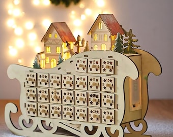 Wooden Christmas Advent Calendar, Sleigh Shaped Countdown Calendar, Rustic Holiday Home Decoration, Christmas Gifts