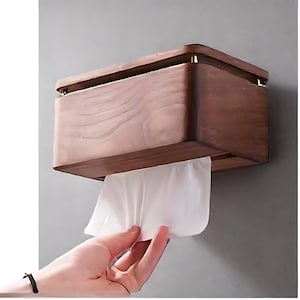 Porta fazzoletti, porta fazzoletti da parete in legno massello, porta carta igienica rustico, arredo per bagno e soggiorno, moderno distributore di fazzoletti in legno