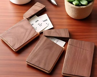 Walnut Business Card Holder, Wooden Desk Accessory, Corporate Gift, Gift for Him, Father&#39;s Day, Employee or Boss Gift