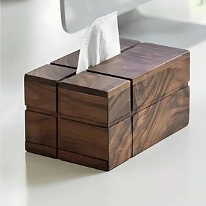 Luxus-Tücherbox aus Holz, Schwarzwalnuss-Tücherhalter, dekorativer Tücherspender, moderner Serviettenkasten, Wohndekor, minimalistisches rustikales Geschenk