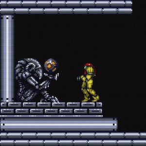 Super Metroid Chozo Statue Scene Cross Stitch Pattern (Full)