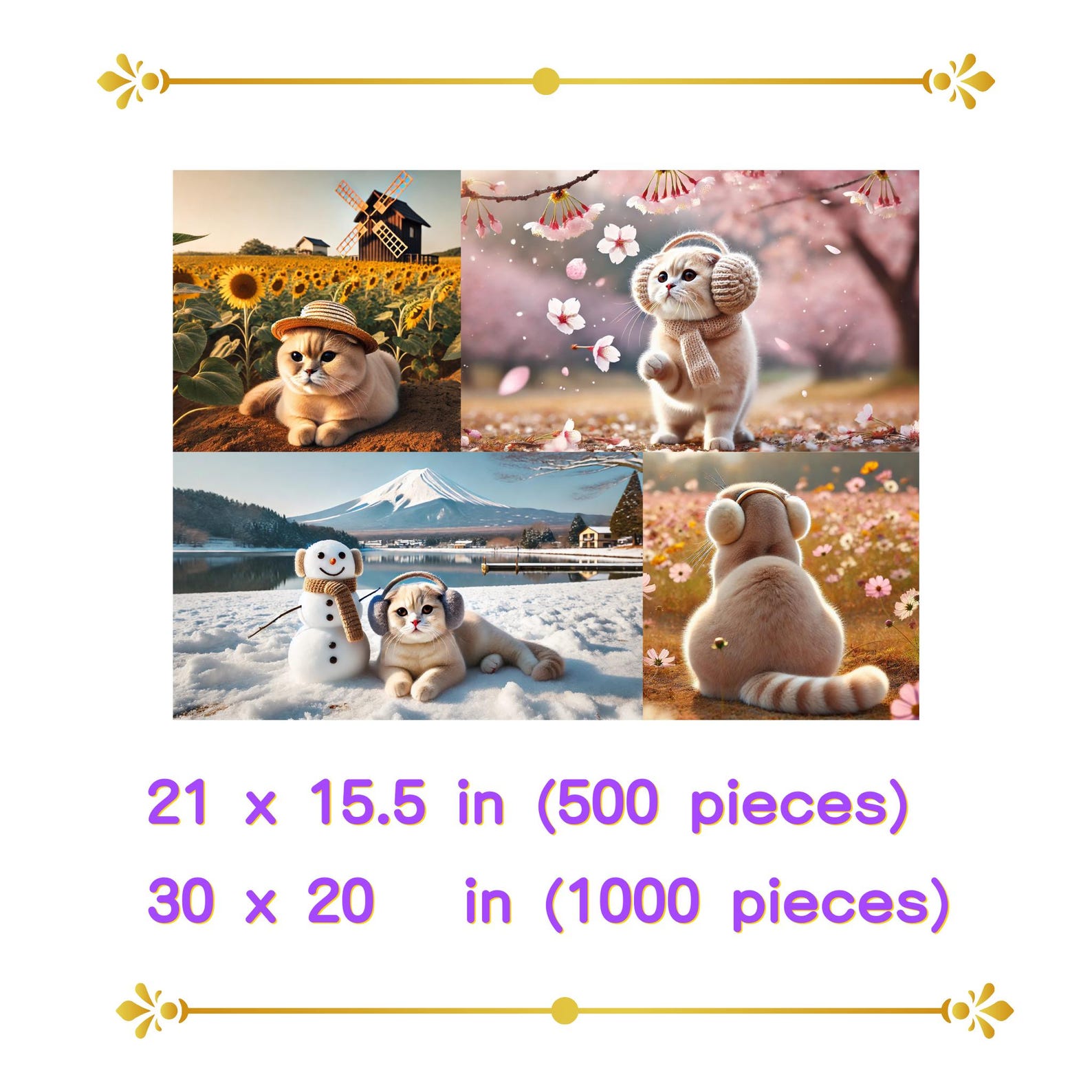 Japanese Four Seasons Jigsaw Puzzle – Cute Cat, Spring Summer Autumn ...