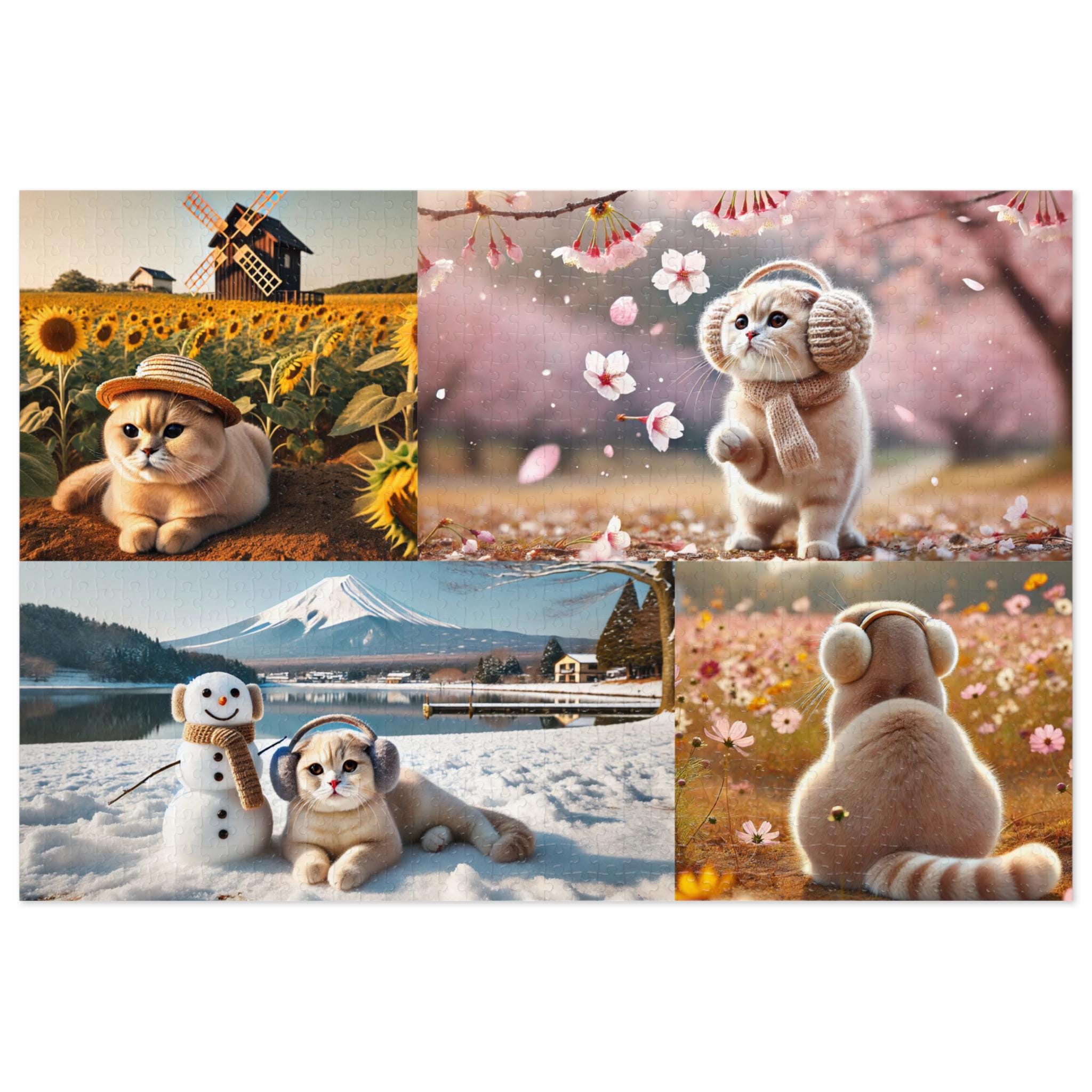 Japanese Four Seasons Jigsaw Puzzle – Cute Cat, Spring Summer Autumn ...