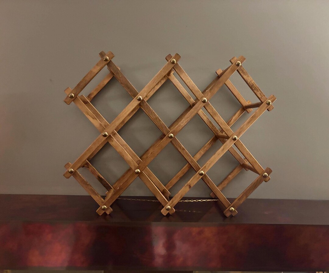Show Rack Mcm Design Vintage Wood Brass Wine Rack MCM Folding Countertop Collapsible - Etsy