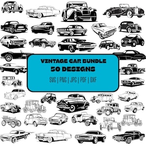 Bundle Auto Classiche Vintage SVG PNG Silhouette Auto Retrò Veicoli Antichi Clipart Automobili File per Taglio Laser per Cricut Sublimazione