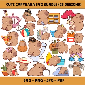 Capybara SVG Bundel, Leuke Capybara PNG, Grappige Capybara Clipart, Schattige Dier Clipart, Kawaii Capybara Digitale Sticker