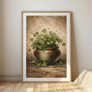 Vintage Clover Celtic Botanical Print: St Patrick's Day Wall Art, Cottagecore Décor, Digital Download