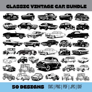 Bundle Auto Classiche Vintage SVG PNG Silhouette Auto Retrò Veicoli Antichi Clipart Automobili File per Taglio Laser per Cricut Sublimazione