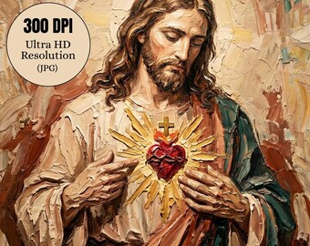 Sacred Heart of Jesus PRINTABLE, Divine Mercy Catholic Christian Religious Digital Wall Art,  Inspirational Jesus Christ for Living Room