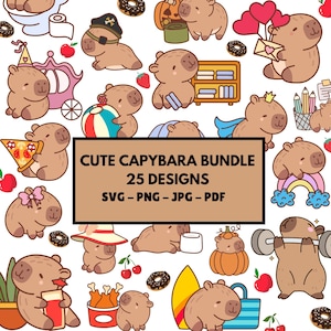 Capybara SVG Bundel, Leuke Capybara PNG, Grappige Capybara Clipart, Schattige Dier Clipart, Kawaii Capybara Digitale Sticker