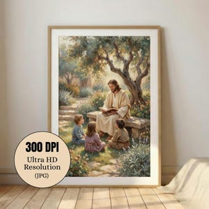Jesus Teaching Children, Nursery Print, Christian Wall Art For Home, Faith Art Illustration, Bible Print Décor, LDS Art, Digital Download