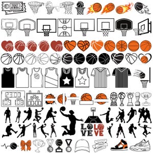 Lot SVG Basketball, Basketball Png, Clipart Basketball, Silhouette Basketball, Cricut Nœud Cœur T-shirt Équipe Panier Terrain Joueur Filet